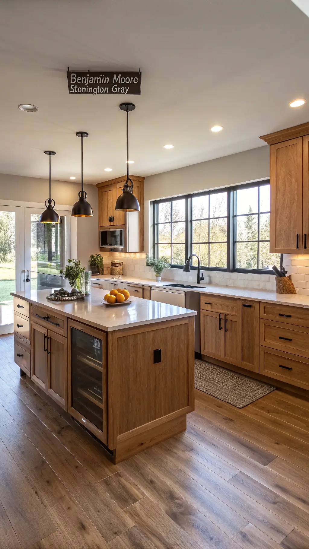 Honey Oak Cabinets: Enduring Elegance for Your Kitchen Honey Oak Cabinets in a bright kitchen with stainless steel appliances and quartz countertops