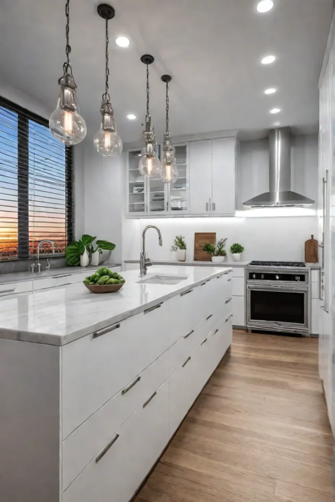 Chef's kitchen with bright pendant and undercabinet lighting for optimal task illumination