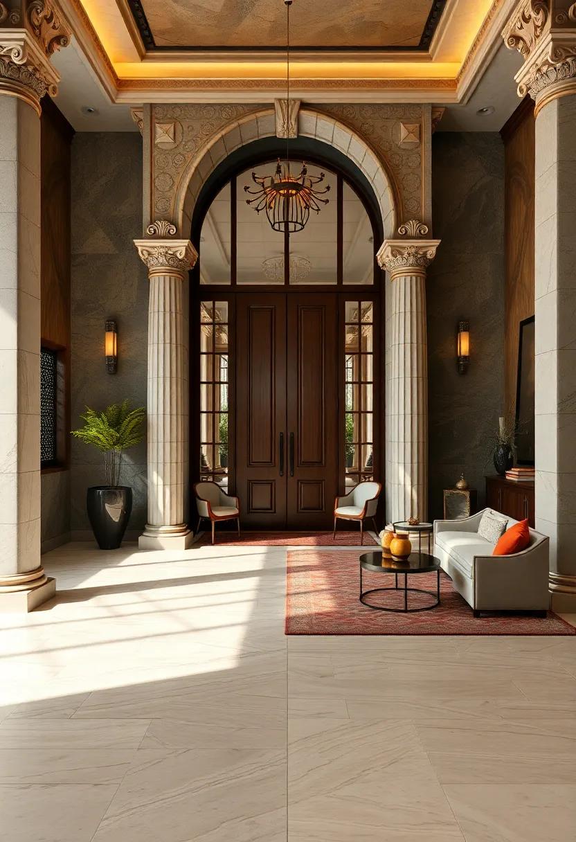 Hand-Carved Accent Pillars Framing Doorways to Impart Grandeur and Architectural Interest