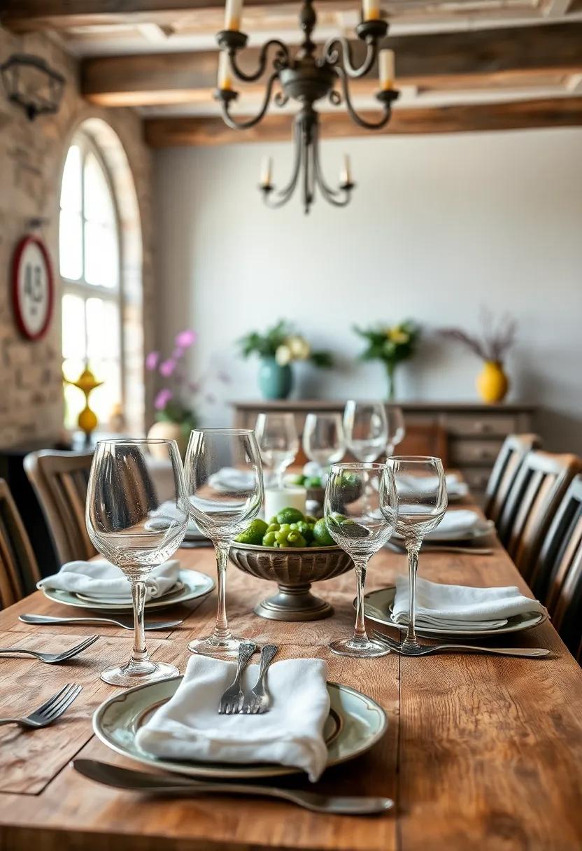 Delightful Patina on Vintage Silverware and Glassware Catching the Light in an Inviting Dining Space