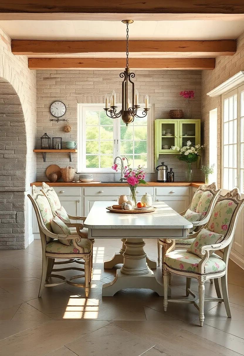 Worn Pastel Painted Furniture Blending Elegantly With Floral Upholstery in a Sunlit Country Kitchen