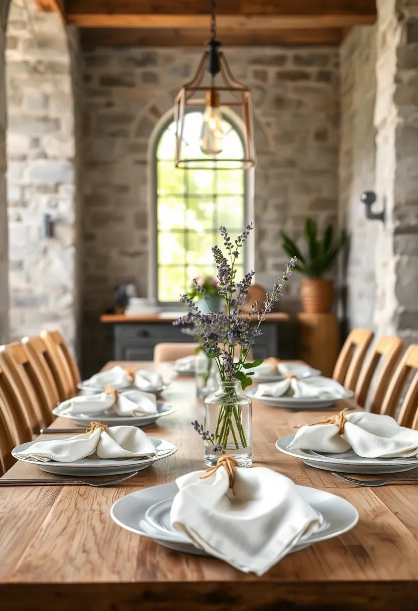 Soft Linen Napkins Tied With Twine and Lavender Sprigs Adding Rustic Charm to Each Place Setting