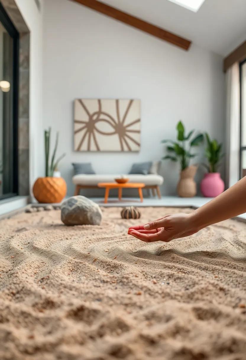 Close-Up of Hands Gently Raking Sand Lines, Expressing Patience and the Art of Presence