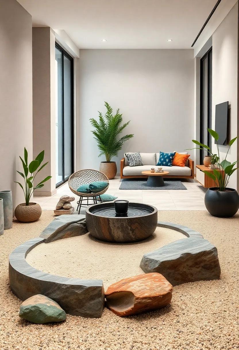 An Elegantly Pruned Bonsai Tree Adding Graceful Serenity to a Compact Sand Garden Oasis