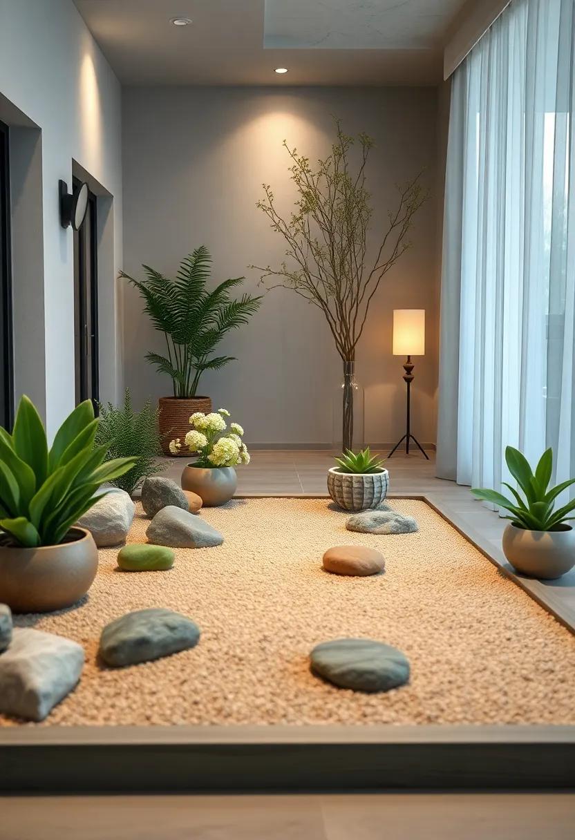 Floral Accents in Muted Tones Offering Delicate Beauty Without Distracting from the Zen Ambiance