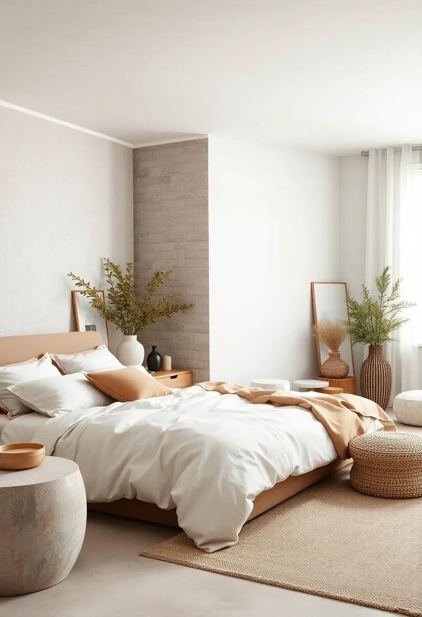 Soft Organic Layers of Linen and Wool Mix in a Neutral Bedroom Setting Enhanced by Subtle Beige and Off-White Colorways