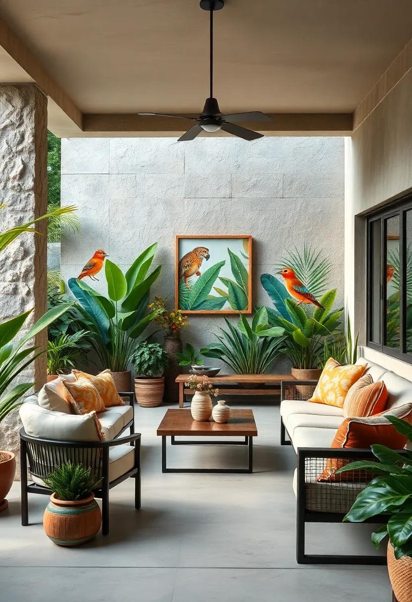 Tropical Rainforest Themes With Lush Greenery and Exotic Animals Creating a Jungle Retreat Outdoors