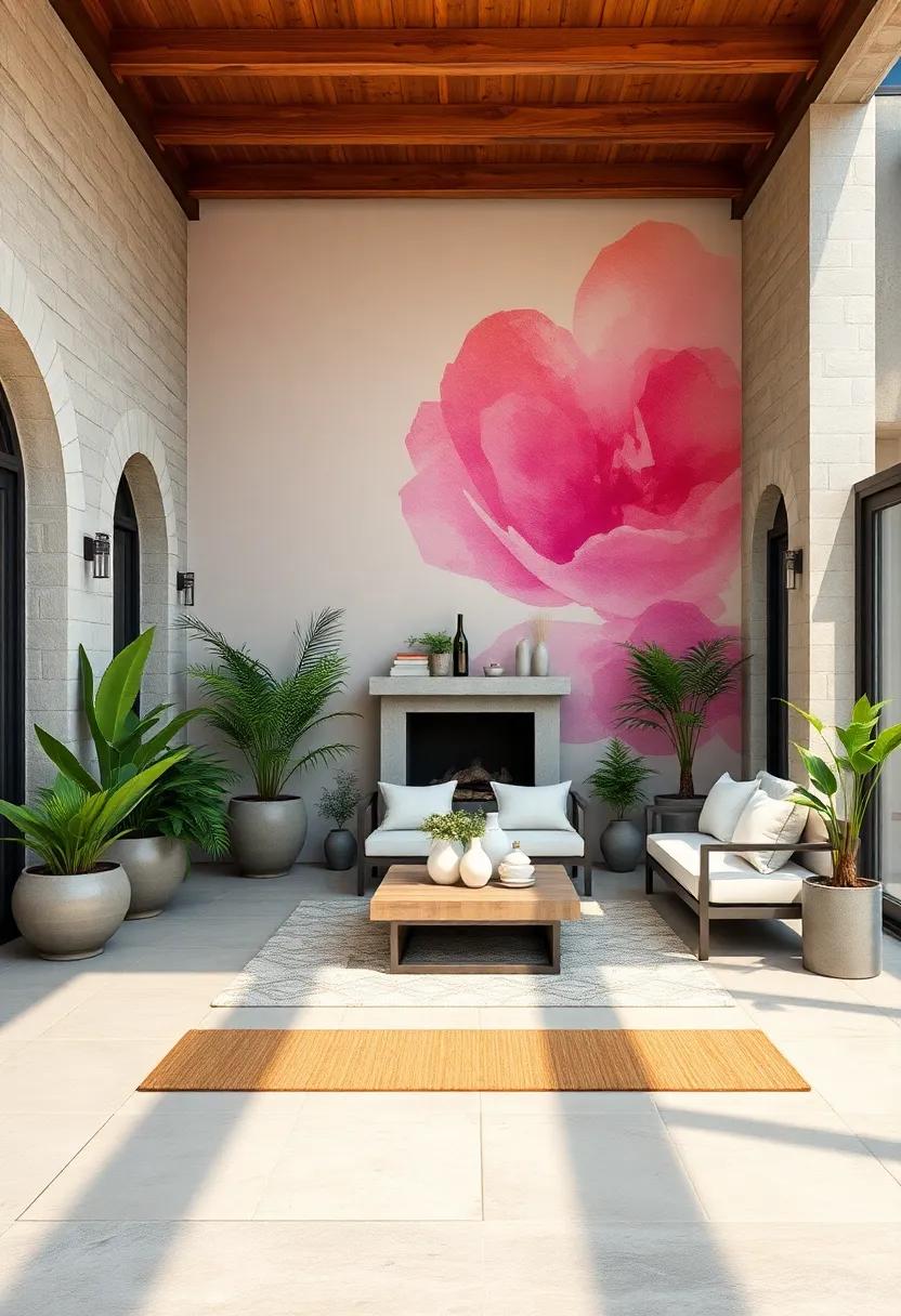 Soft Watercolor Effect Wall Art Bringing an Ethereal and Dreamy Quality to Your Patio Environment
