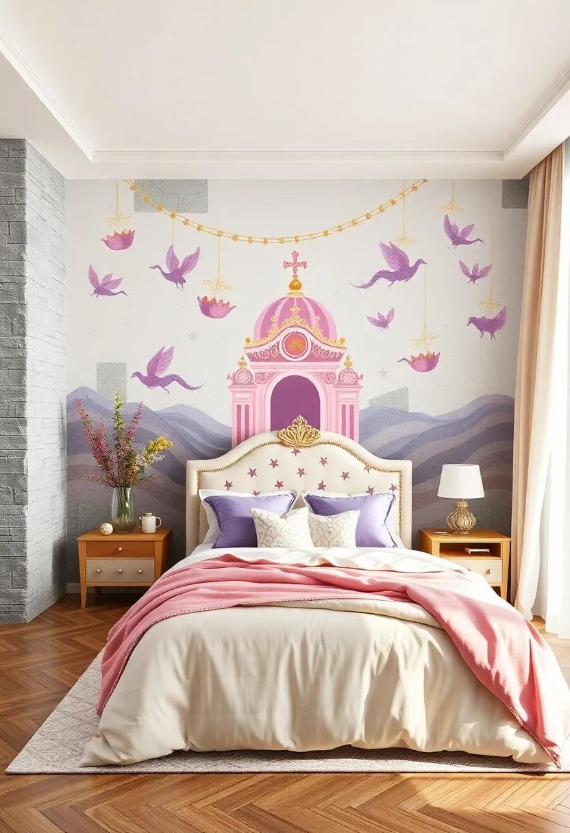 Enchanting Wall Decals Featuring Princess Crowns, Carriages, and Magical Creatures