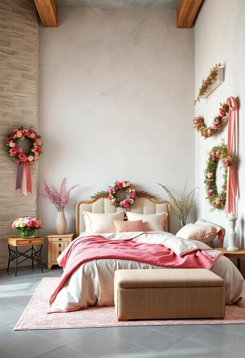 Floral Wreaths and Ribbon Garlands Enhancing Walls and Door Frames with Gentle Whimsy