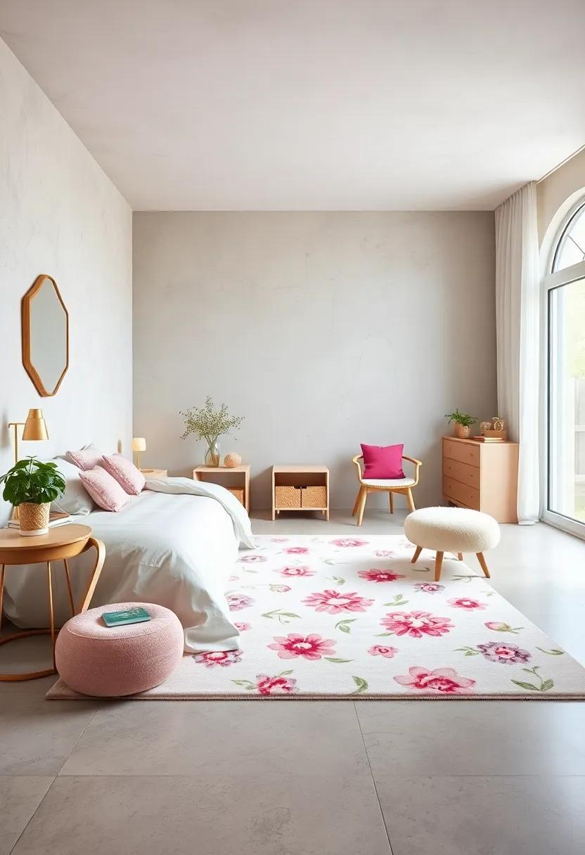 Sweet Pastel Rugs with Floral Patterns Softening the Floor and Inviting Barefoot Adventures