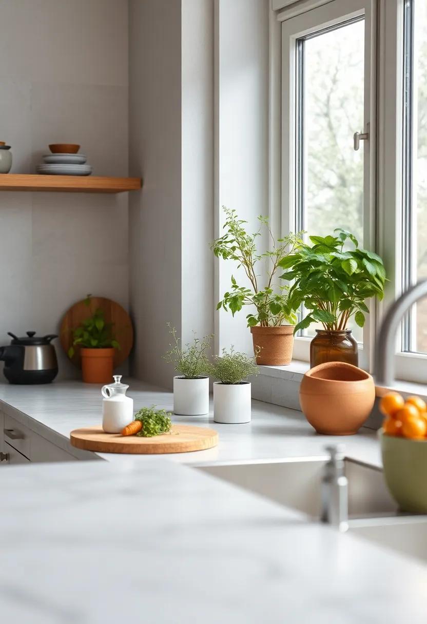 Delicate Indoor Herb Gardens Nestled on Minimalistic Windowsills Bringing Nature and Freshness to Scandinavian Kitchens