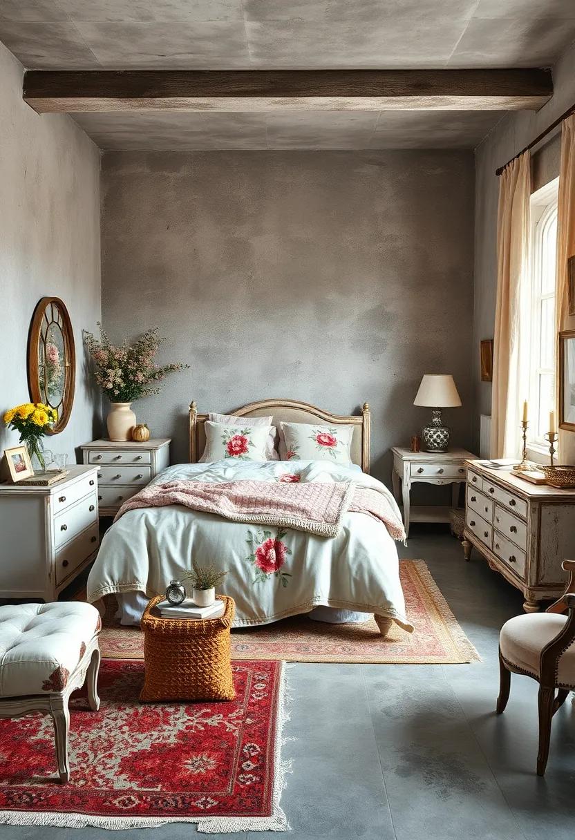 Layered Textures Of Distressed Furniture, Quilted Throws, And Patterned Rugs Harmonizing In A Serene Space