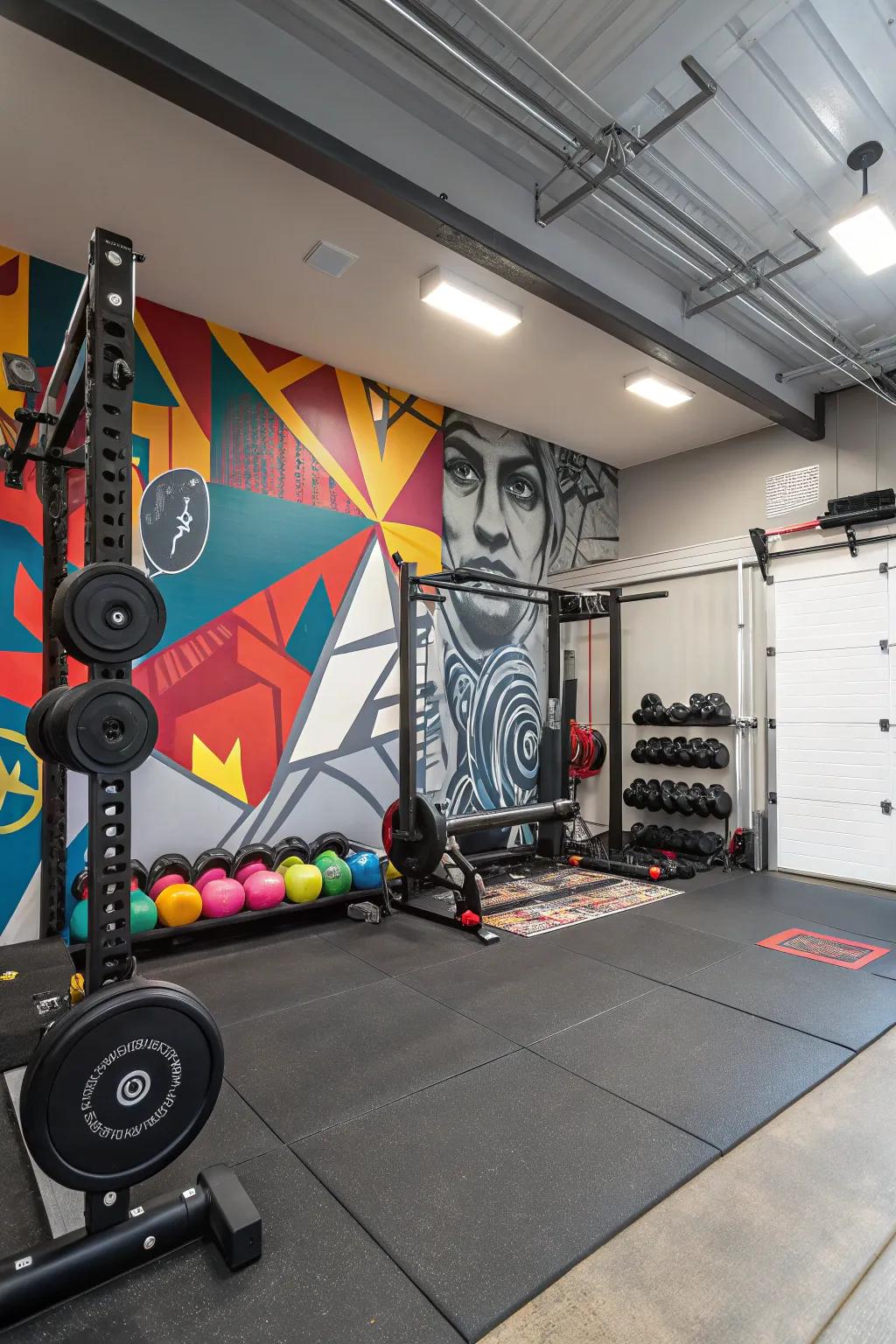 Graphic murals inspire creativity and energy in your gym.