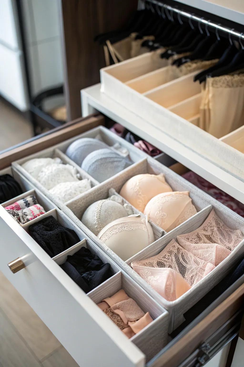 Drawer dividers keep your lingerie sorted and easy to access.