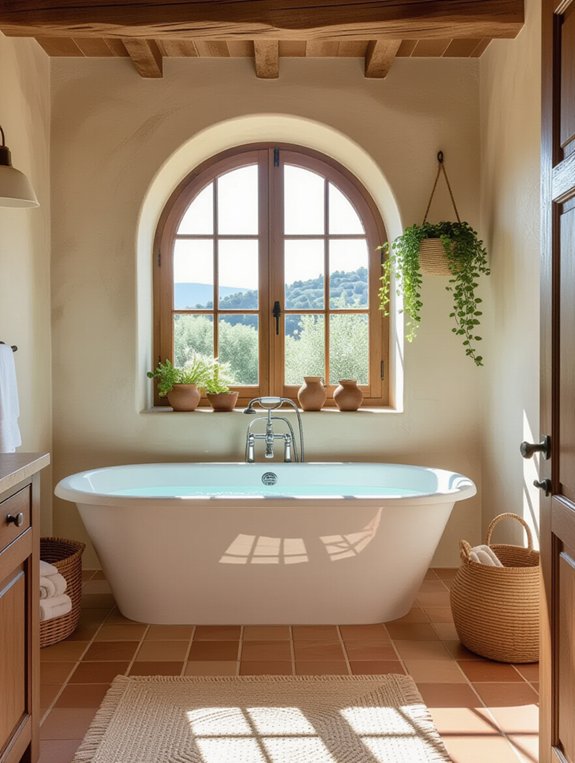 earthy terracotta tile bathroom