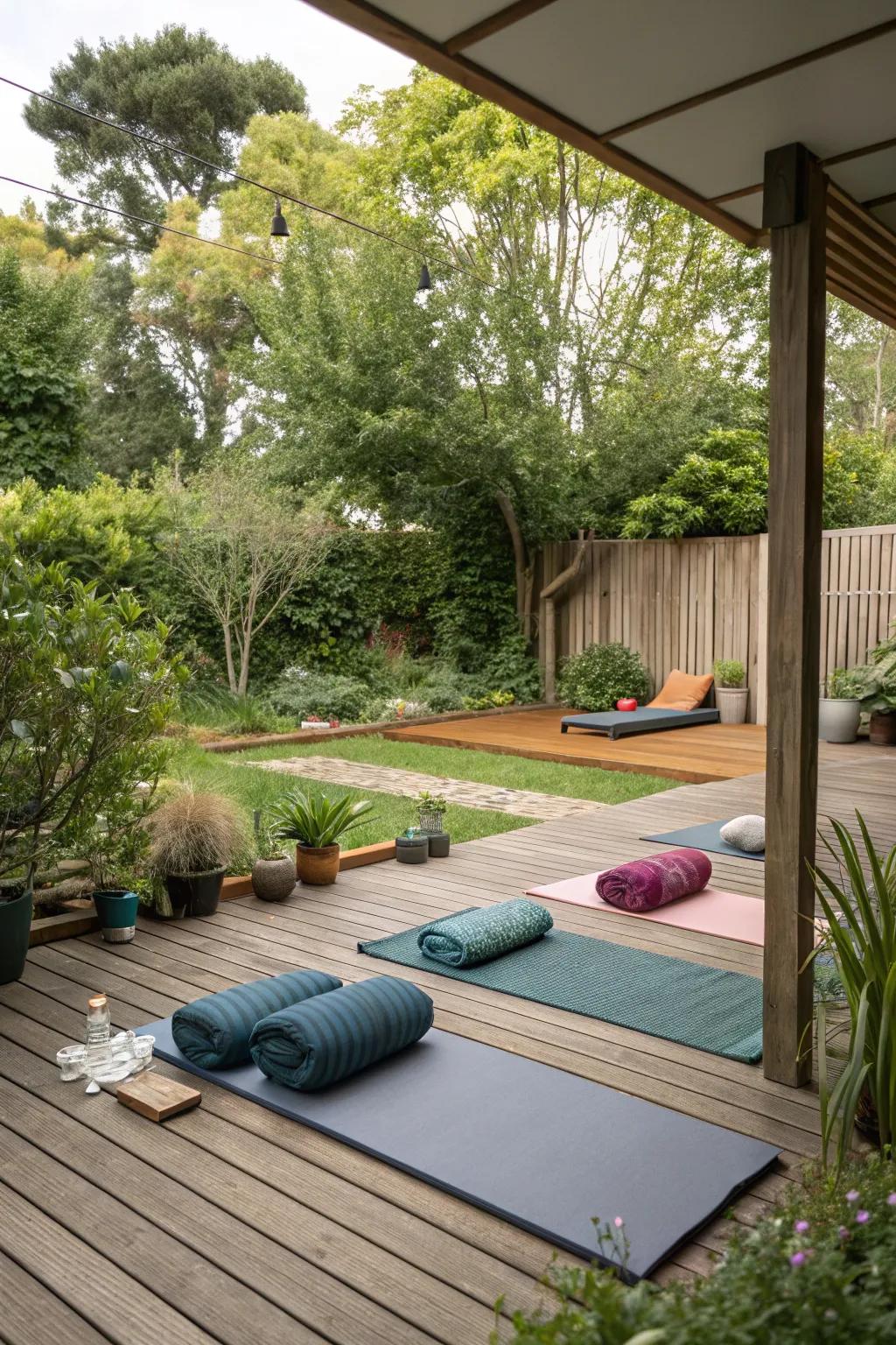 Peaceful outdoor yoga and meditation space.