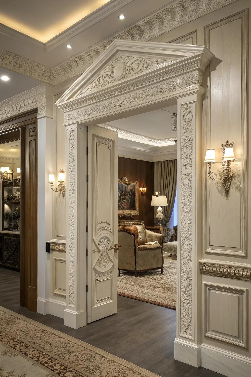 Layered door trims creating depth and elegance in a modern interior.