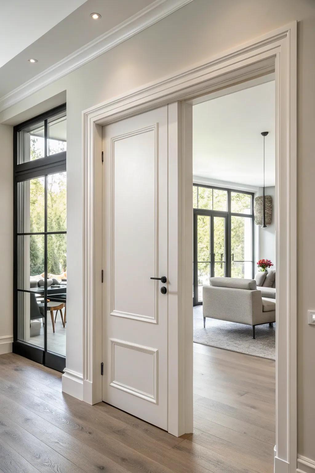 Minimalist door trim with clean lines in a contemporary home.