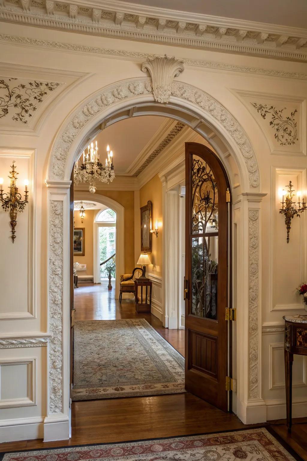 Elegant arched doorway enhanced with decorative trim.