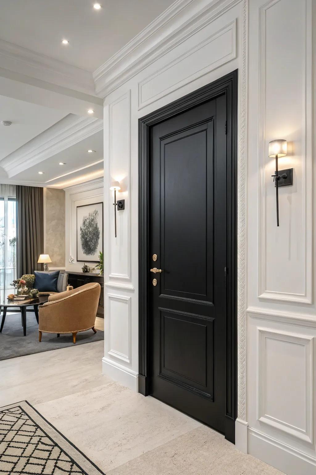 Black door trim providing striking contrast in a modern interior.