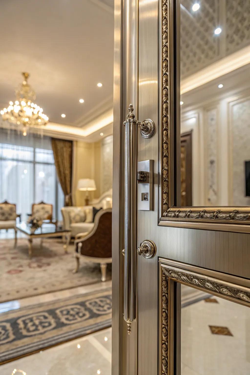 Door trims with delicate metallic accents adding understated luxury.