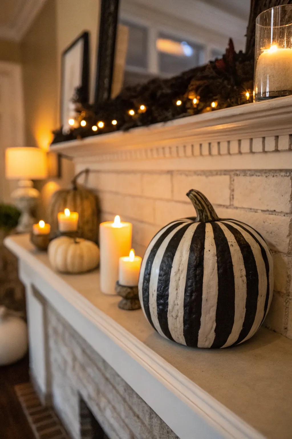 Black and white stripes create a classic pumpkin look.