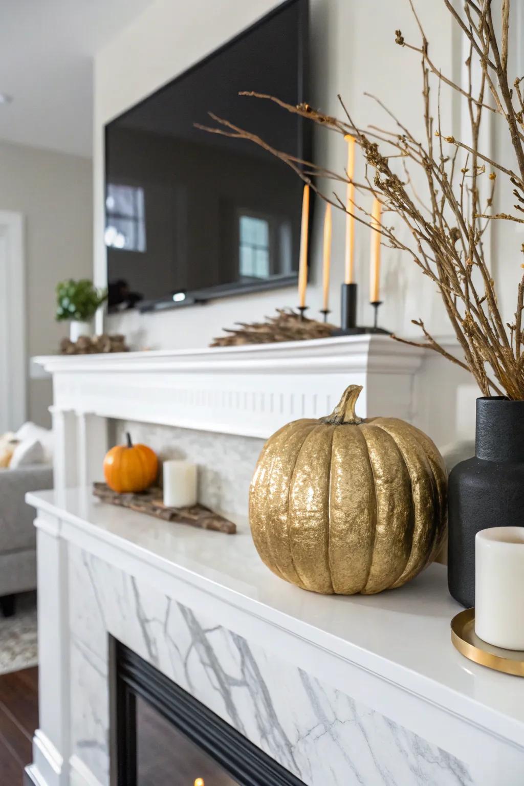 Metallic paint adds a luxurious finish to pumpkin decorations.