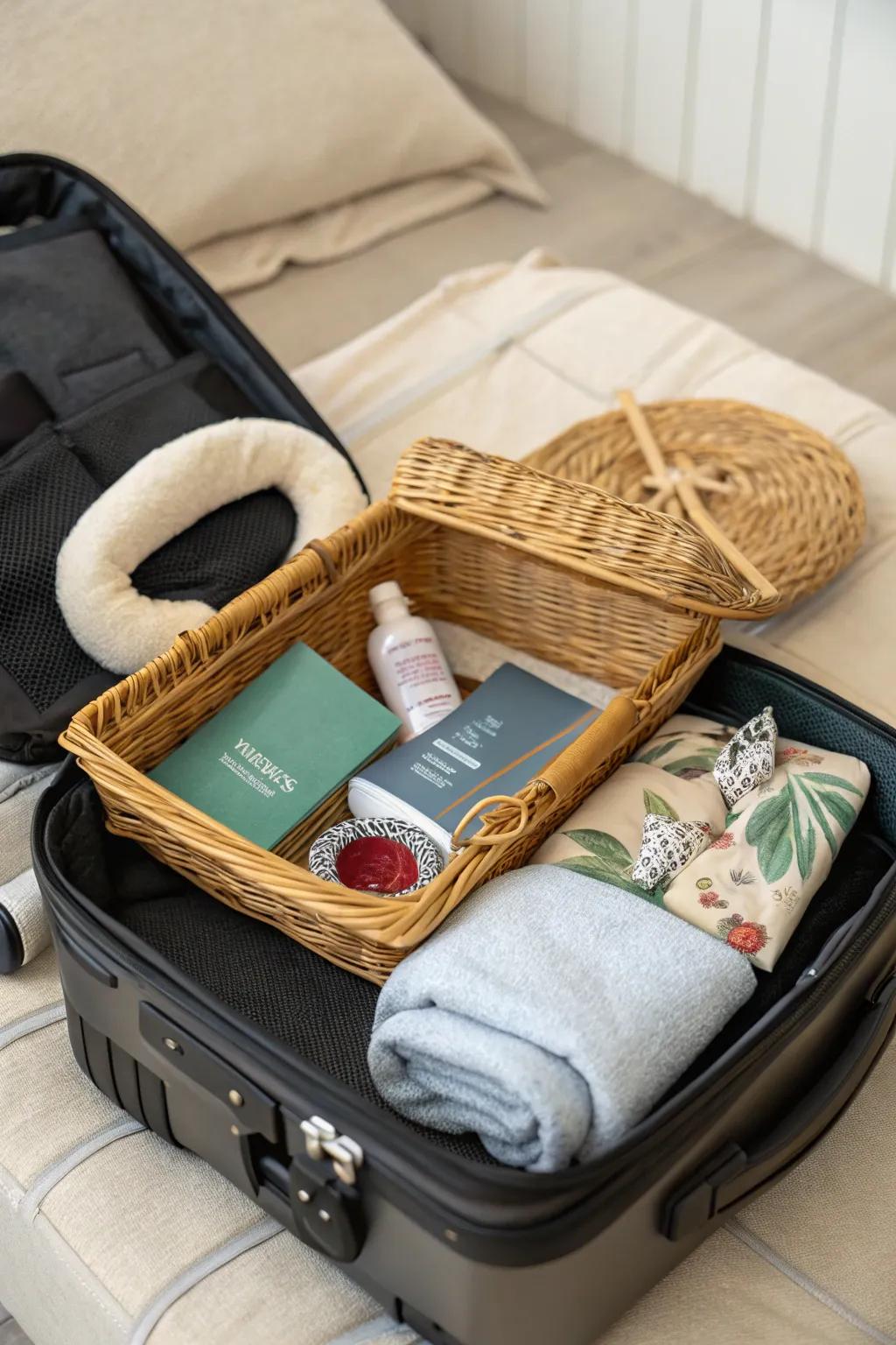 Prepare travelers with a basket of essentials.