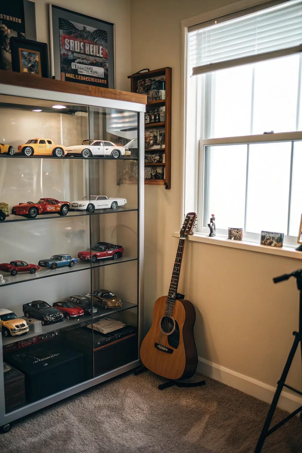 Display cases to highlight your favorite hobbies.