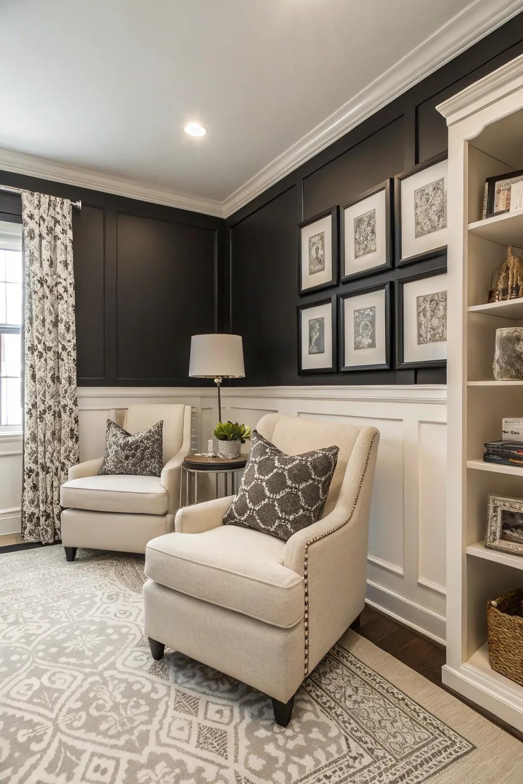 Monochrome palettes create a sleek and spacious feel.
