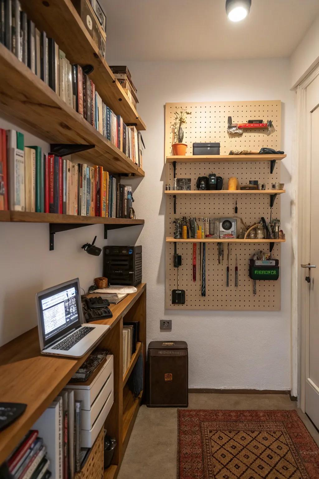 Vertical storage keeps your space organized and clutter-free.