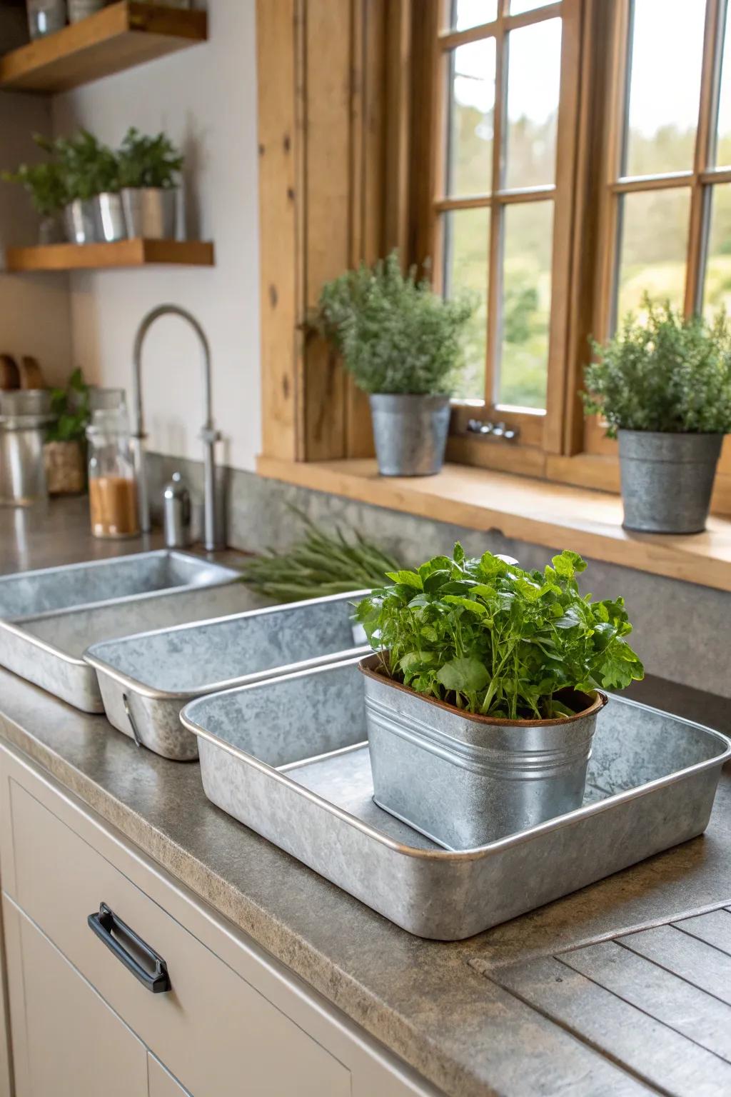 Galvanized metal accents introducing industrial charm.