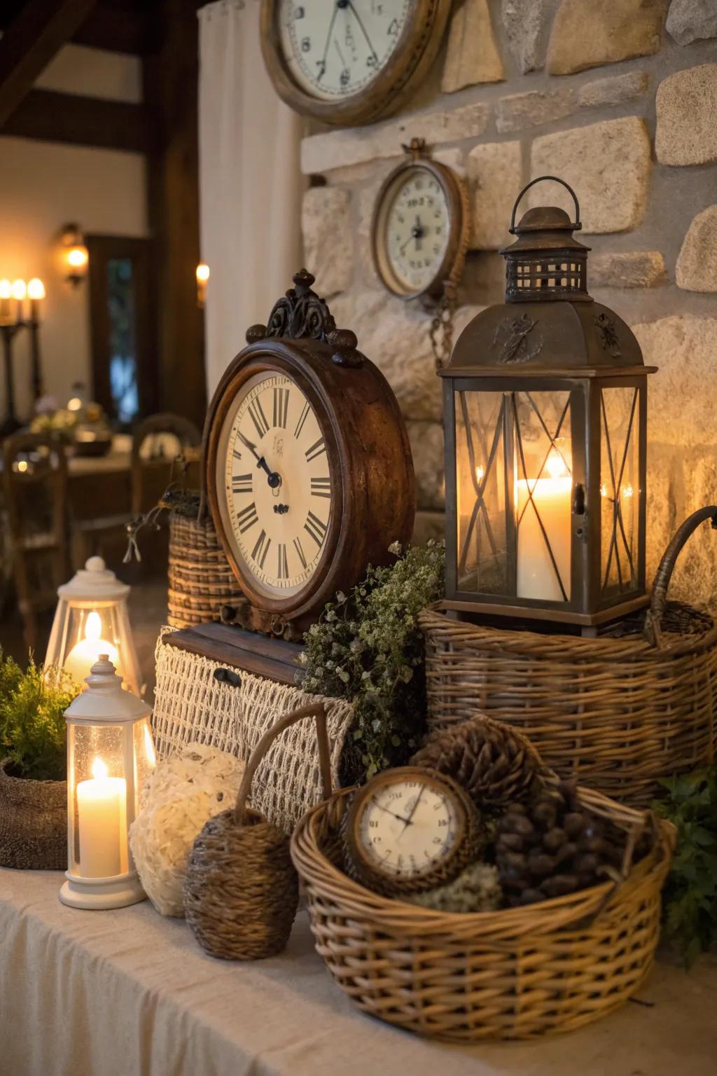 Rustic vintage accessories adding charm and personality.