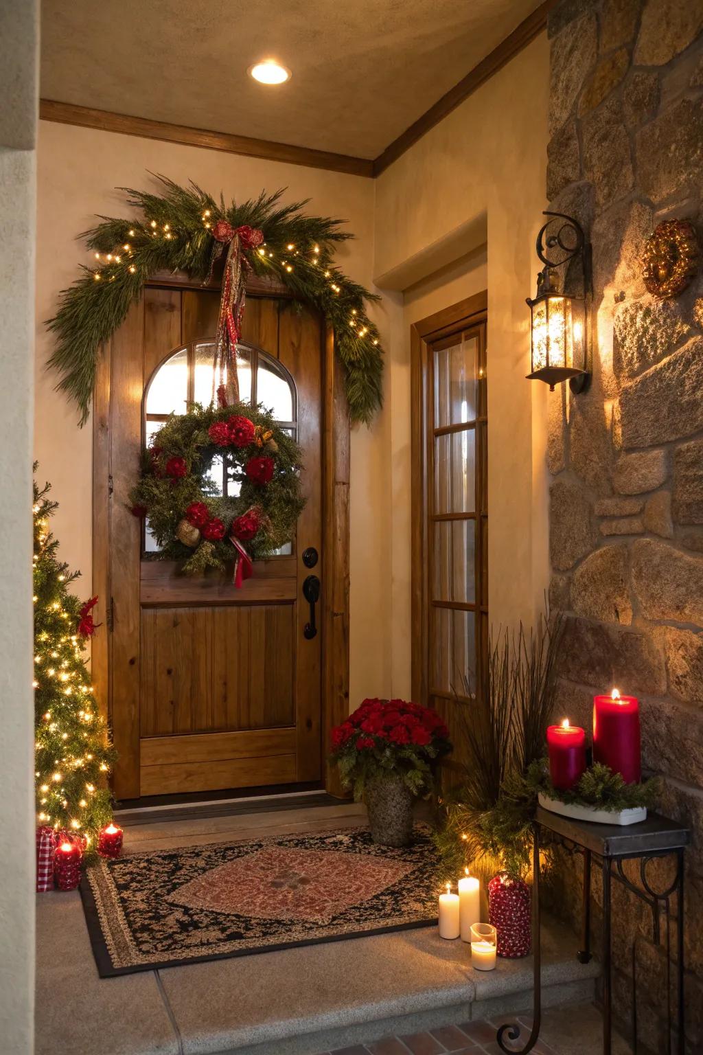 Seasonal farmhouse decor brightening the entryway.
