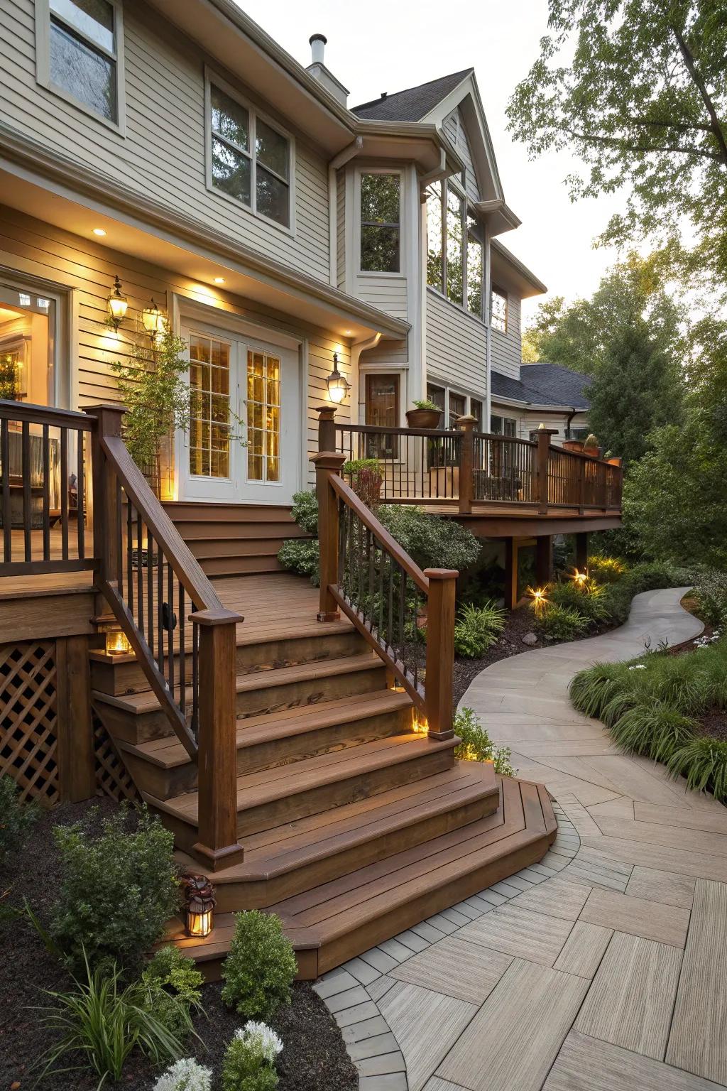 Deck with multiple levels creating visual depth.