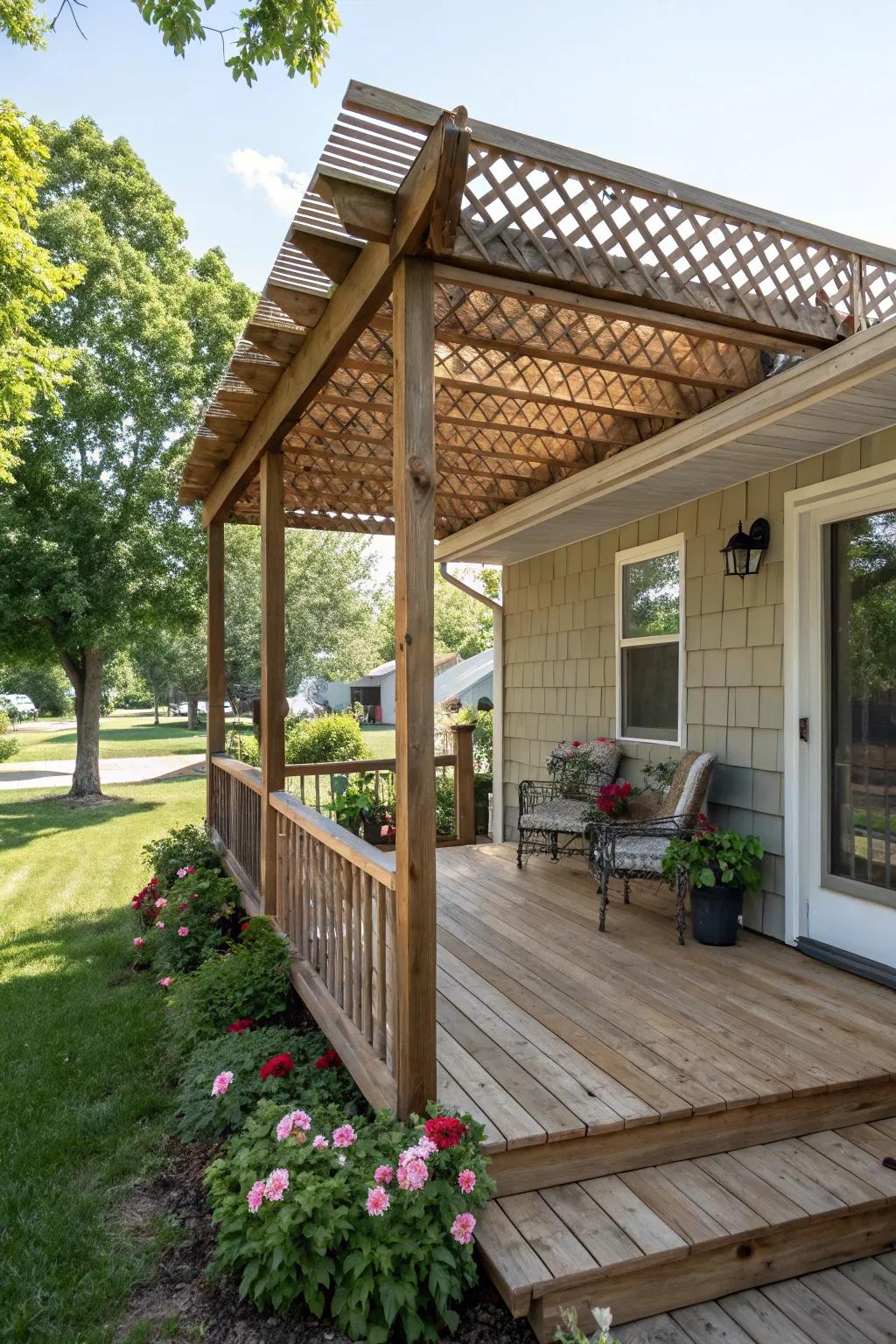Covered porch providing shelter and versatility.