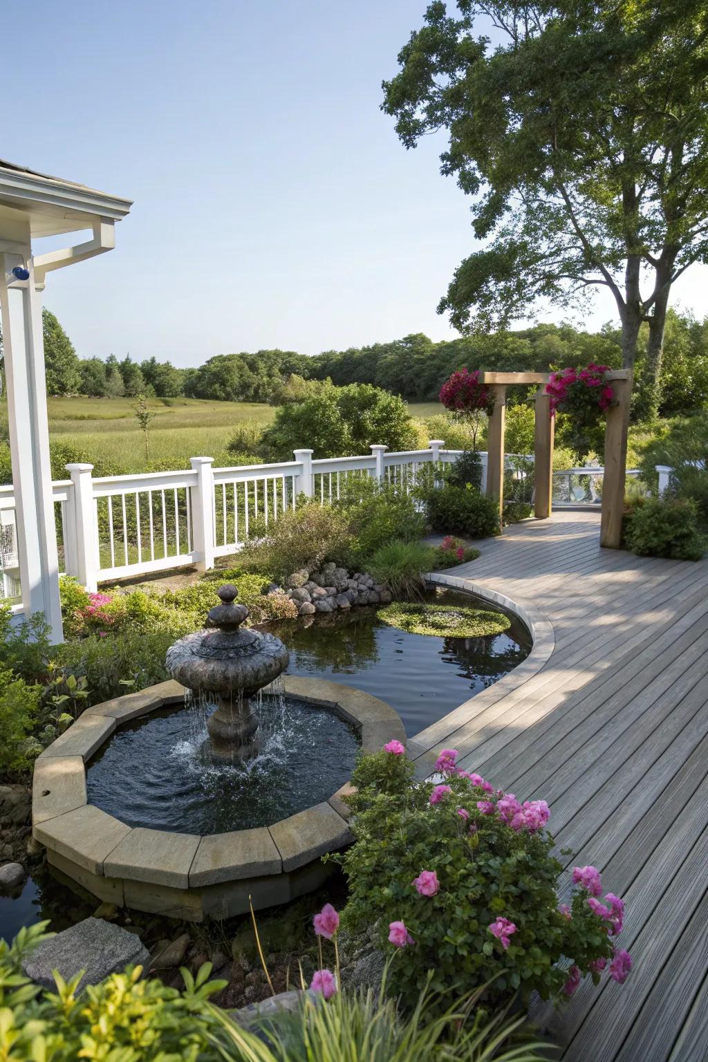 Small water feature adding calm and serenity to the deck.
