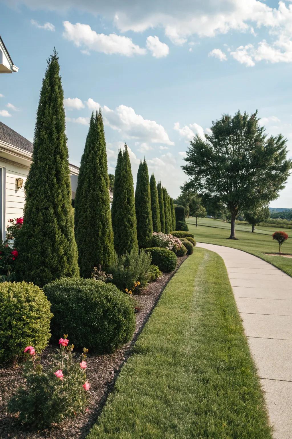 Evergreen shrubs providing consistent greenery throughout the seasons.