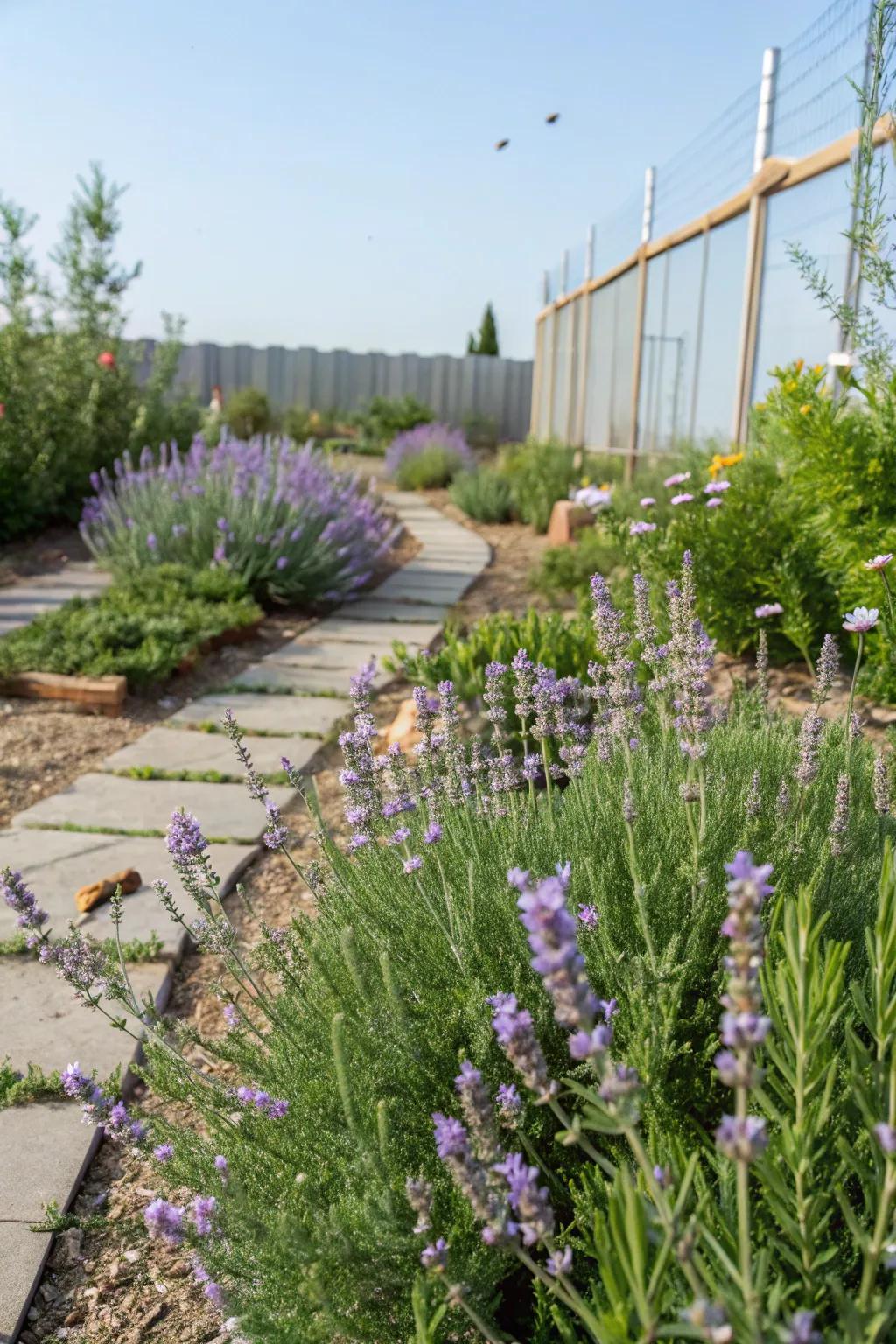 Fragrant herbs enhancing the garden's sensory experience.