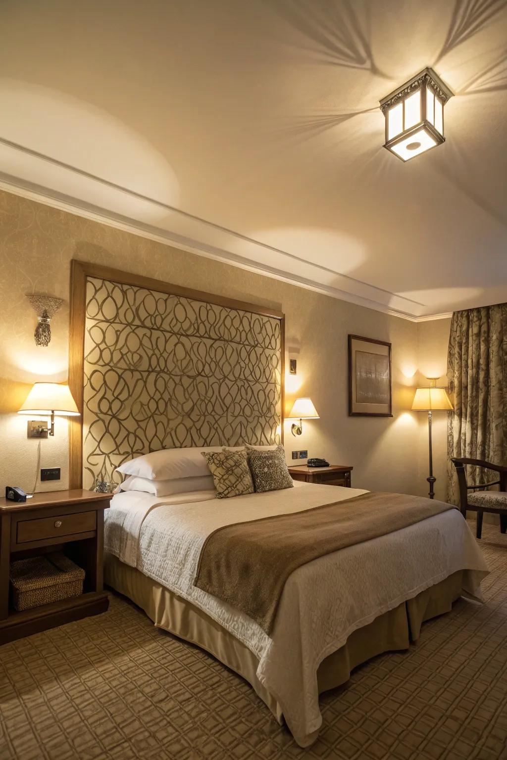 Soft ambient lighting in a bedroom.