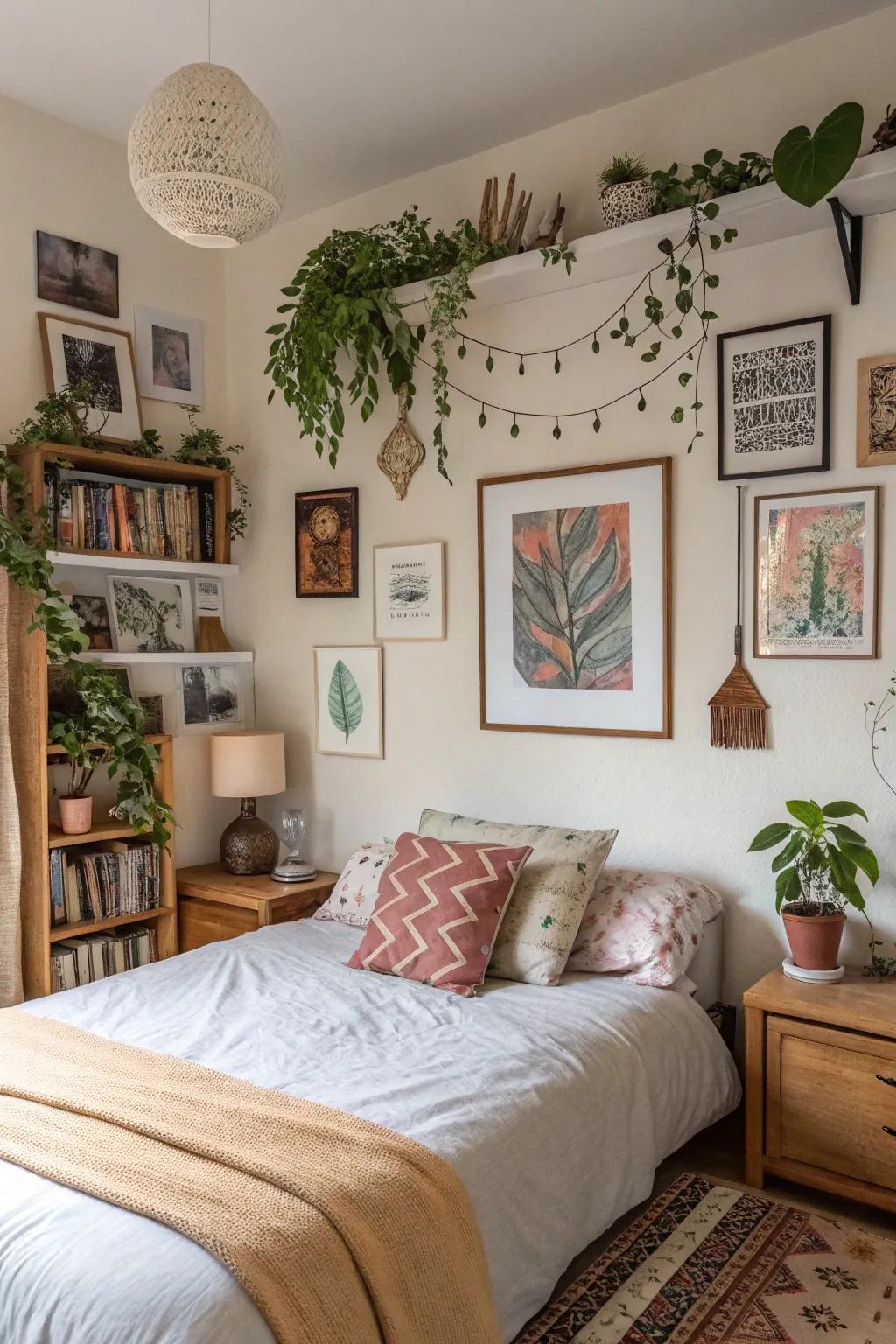 Artistic wall accents adding character.