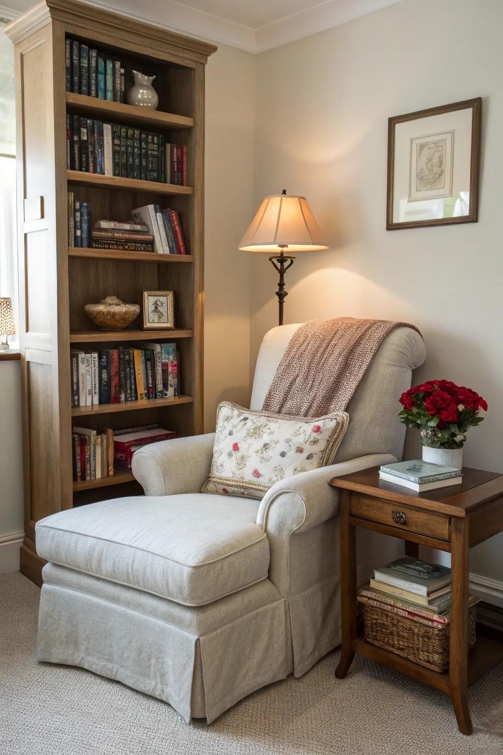 Intimate reading nook in bedroom.