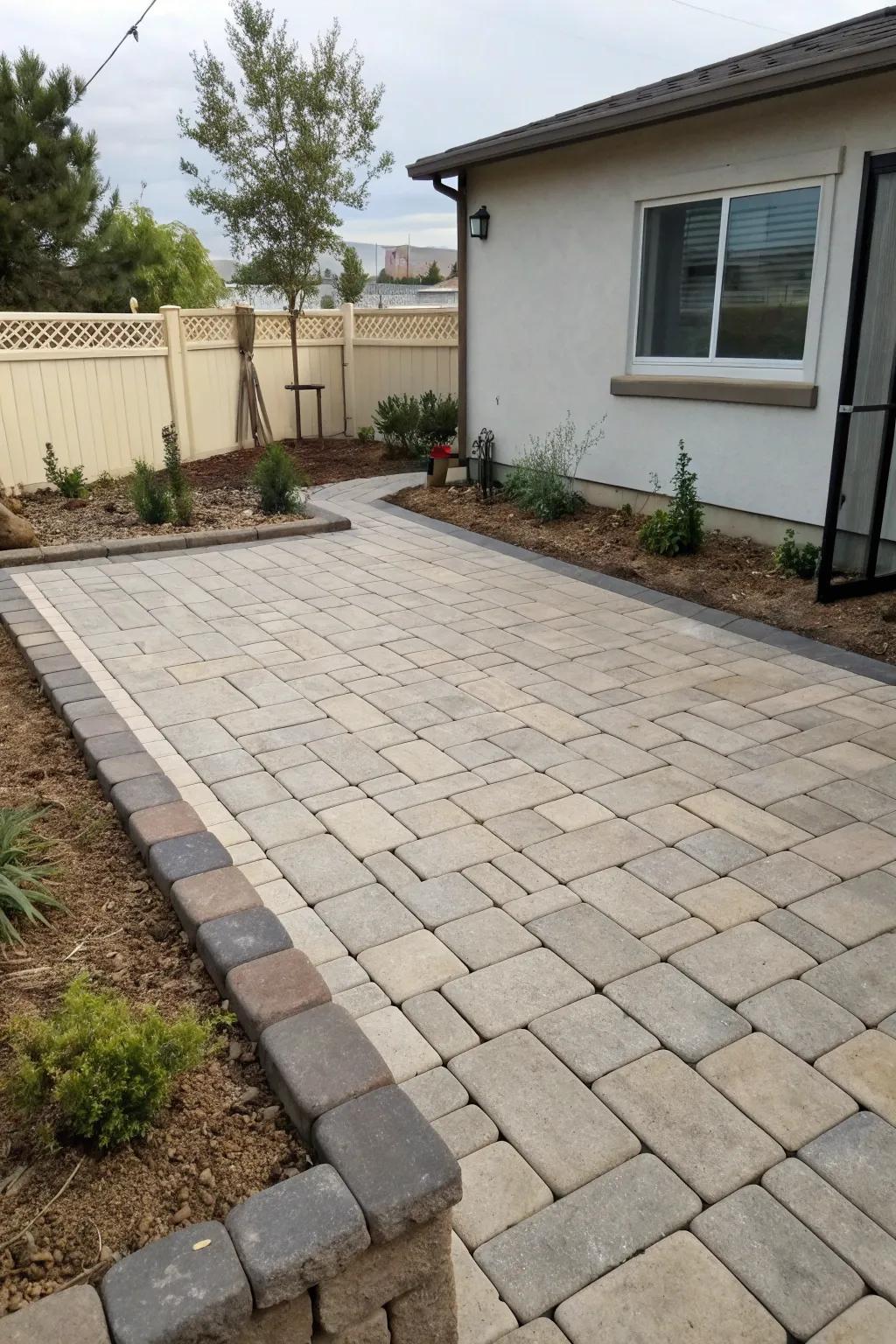 Bordered patio layout optimizing limited space.