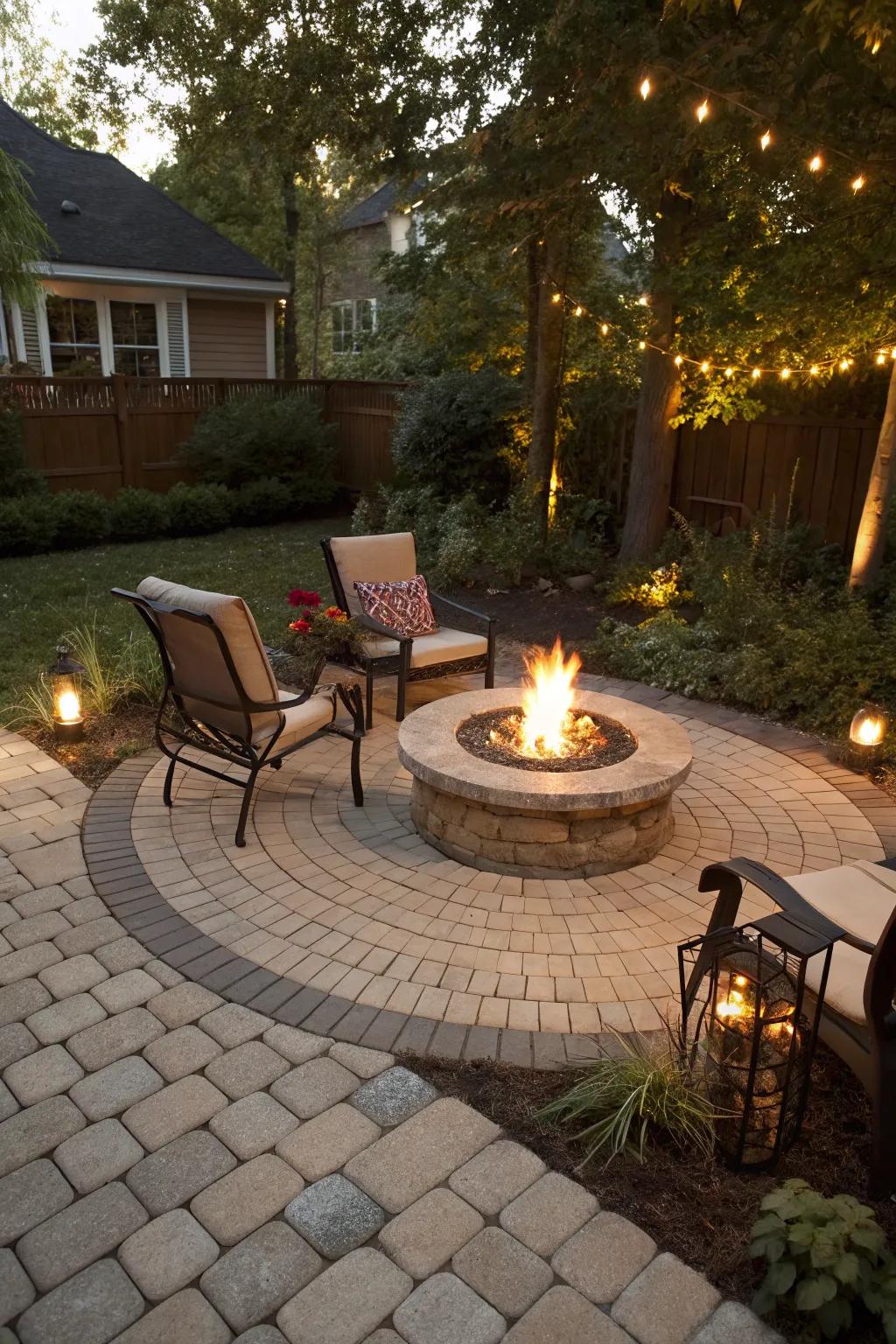 Fire pit as a warm focal point on patio.