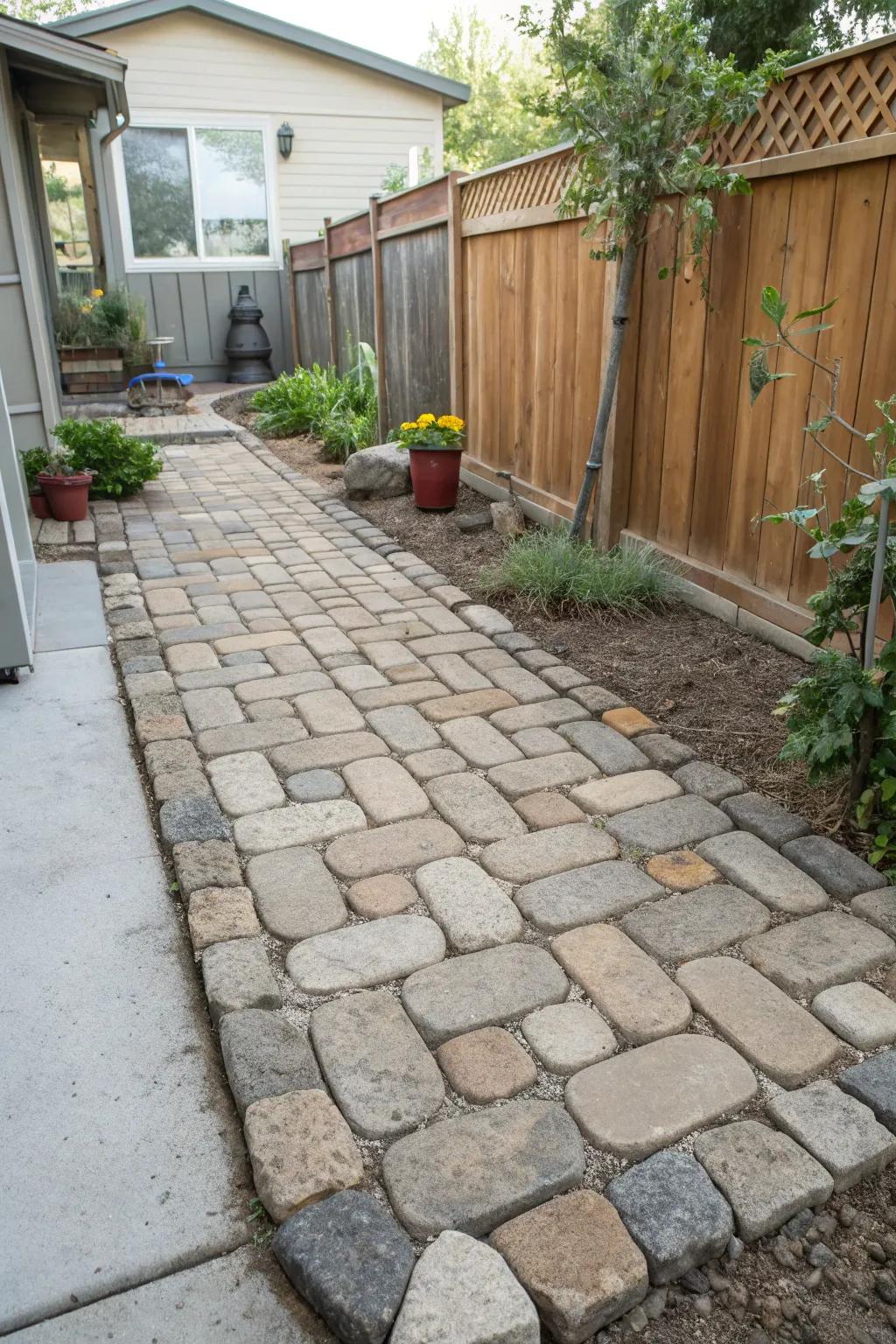 Cobblestone effect created with concrete molds.