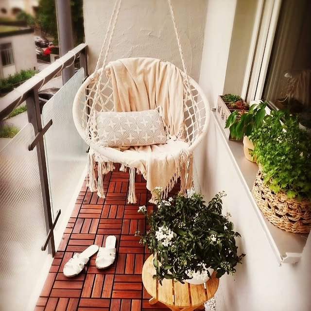 Hanging chair on balcony