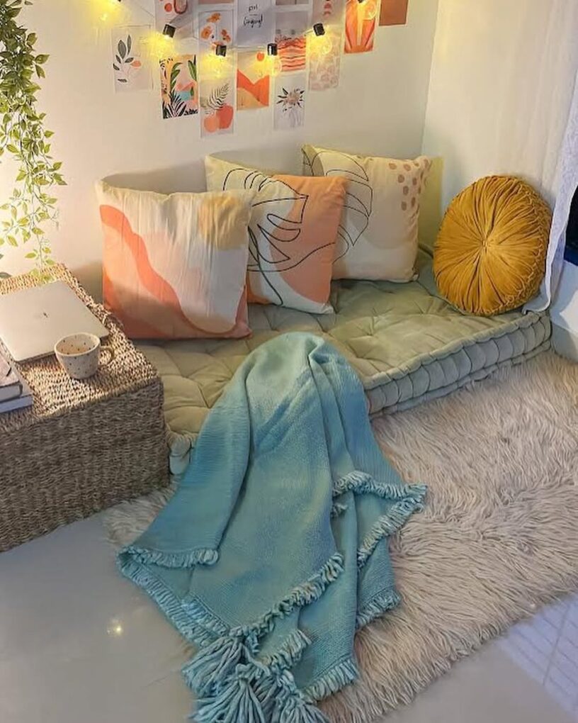 Textured throw blankets on balcony