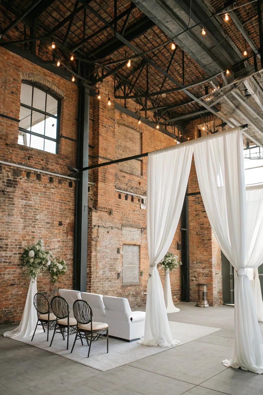 Industrial chic wedding theme blending urban and elegant elements.