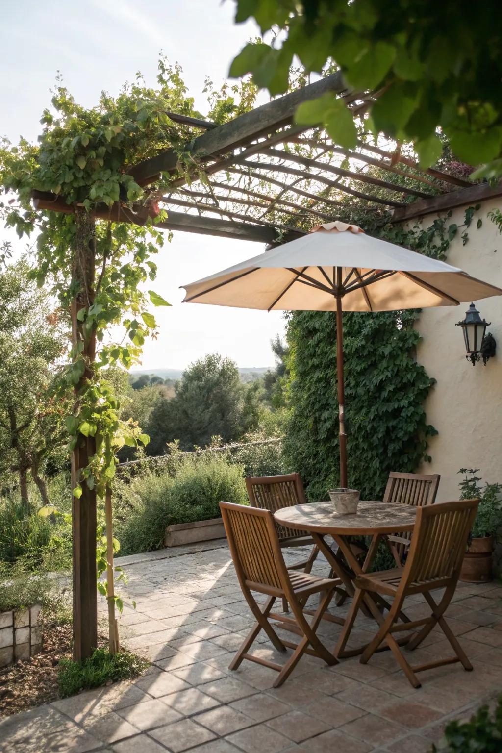 Small patio featuring smart shade solutions for comfort and style.